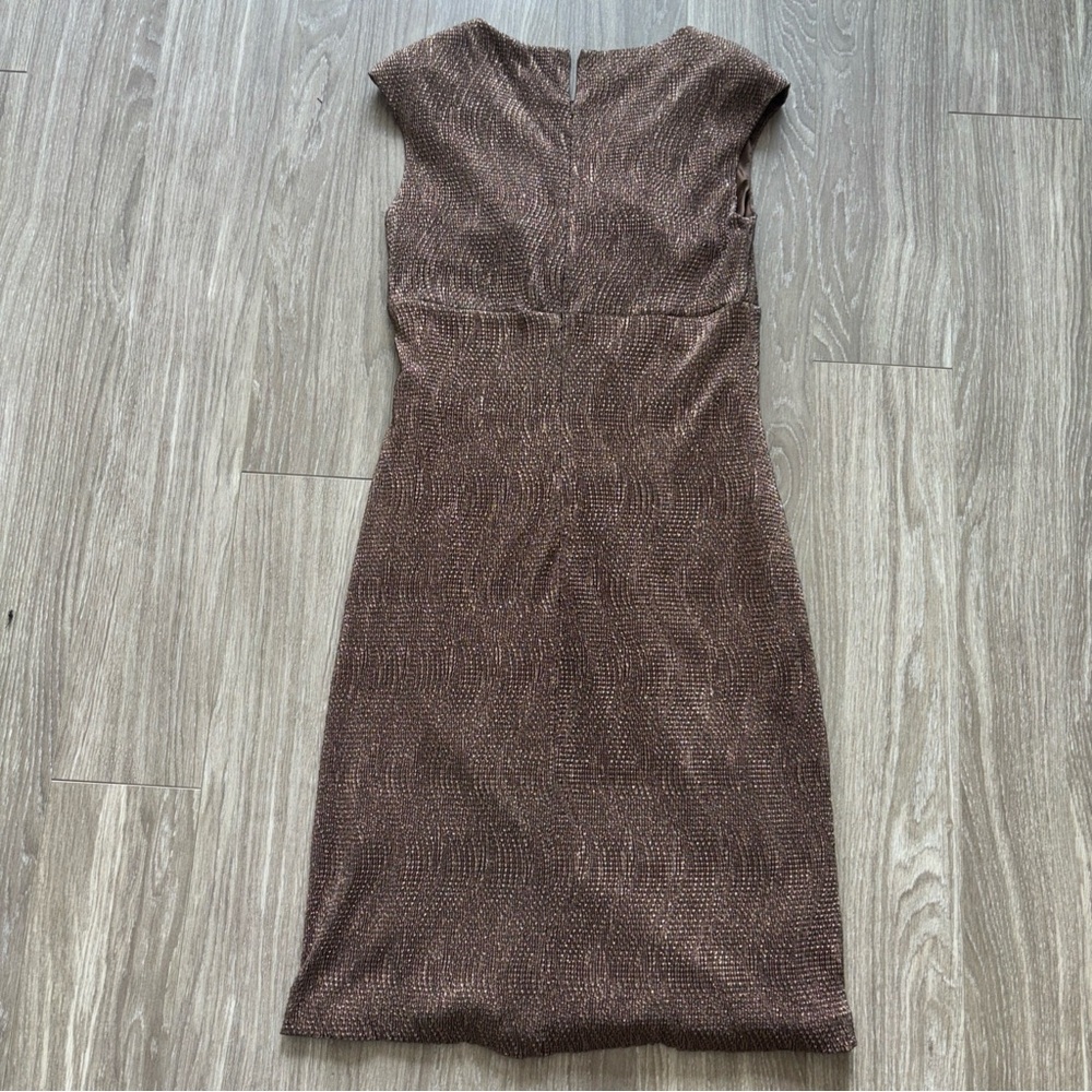 Lauren Ralph Lauren Evening Bronze Brown Sparkle Metallic Dress Stretchy Size 12 - Picture 2 of 5